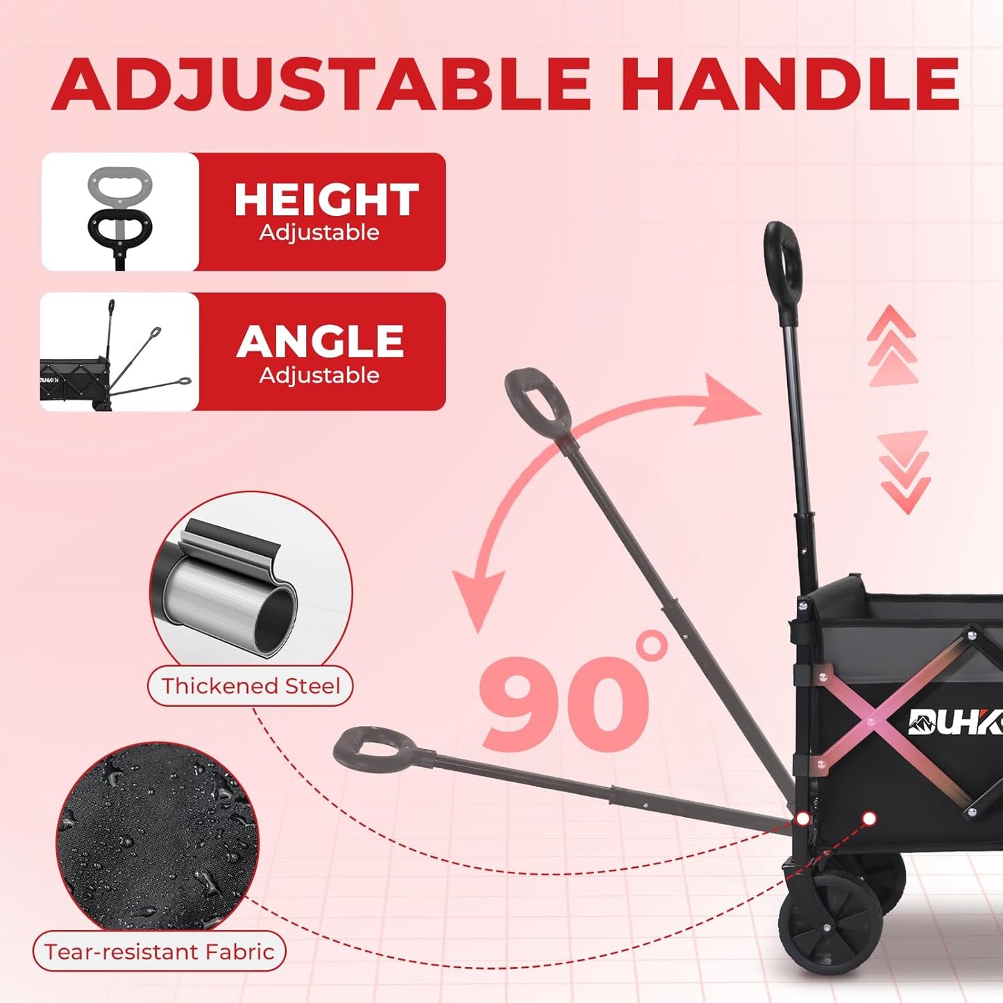 Collapsible Wagon Cart with Wheels Foldable,11 Lbs Lightweight Portable Folding Utility Wagon,90 L Heavy Duty Grocery Shopping Carts,Versatile for Garden Sports Camping Outdoor Use (Black Gray)