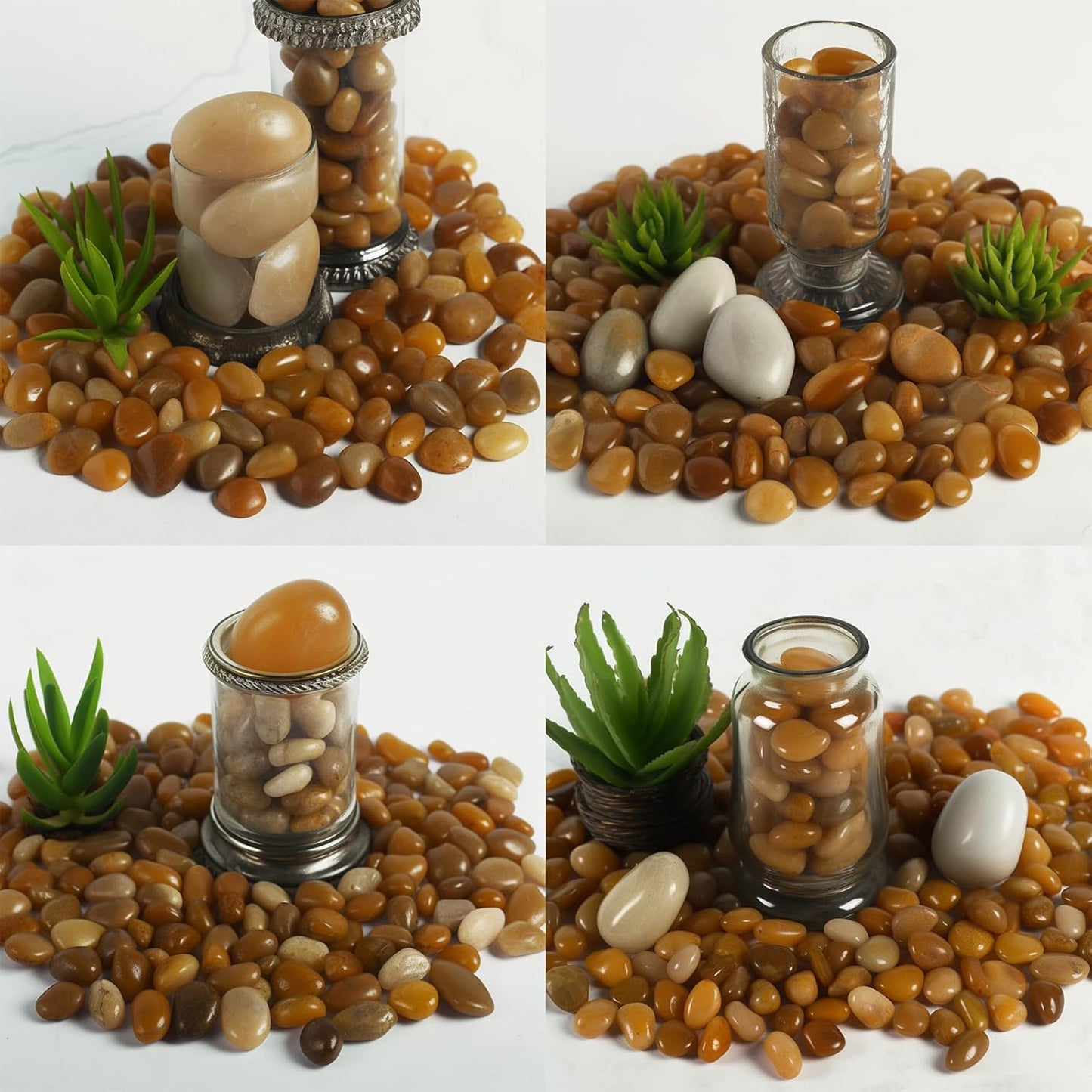 Stonecreek 24 LBS River Rocks (2 x 12 LBS Bags) – Natural Polished Decorative Pebbles, Garden Landscaping Stones for Planters, Vase Fillers, Succulent Pots, Fish Tanks & Terrariums, Yellow Medium