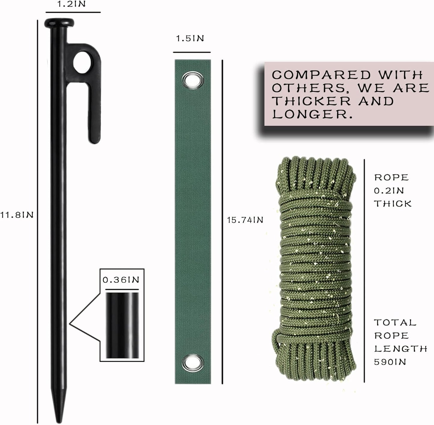 Tree Stakes Kits, Tree Stakes and Supports Kits for Hurricane Protection & Bad Weather, Include 6 PCS 11.8" Heavy Duty Steel Tree Stake, 6 PCS 15.8" Tree Straps and 100 FT Rope