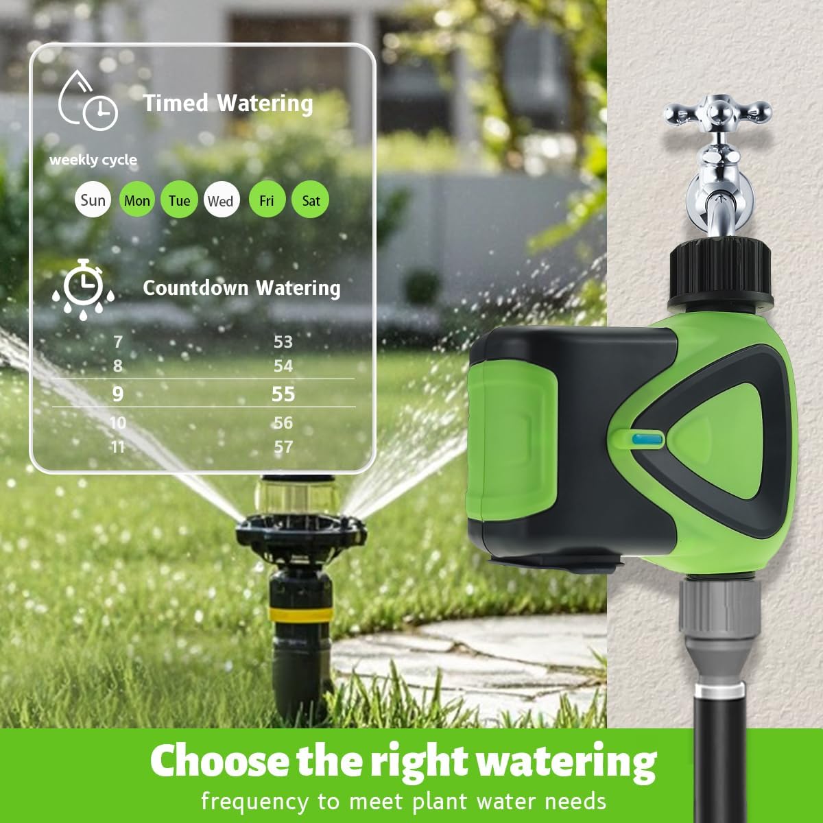 Water Timer for Garden Hose, 2.4GHz WiFi Smart Hose Sprinkler Timer with Tuya/Smart Life App, GreenVation Plant Automatic Watering System for Yard Outdoor Irrigation (WiFi Green)