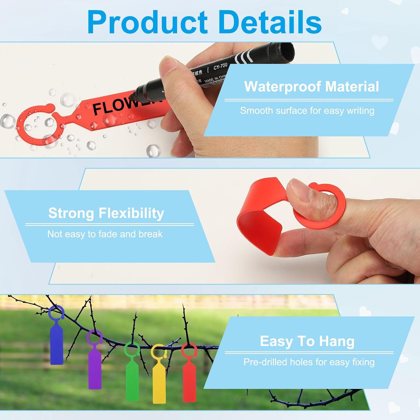 uxcell Waterproof Plastic Plant Labels, 100 Pcs 4.3 Inch Plant Hanging Labels, Color Hanging Plant Markers for Indoor Plants,Outdoor,Garden and Greenhouse (Red)