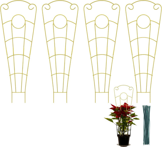 30 Inch Plant Trellis Indoor for Potted Plants 4 Pack Indoor Plant Trellis for Climbing Plants Stackable Houseplant Trellis Metal Garden Pot Trellis for Vine Ivy Support (4Pcs 30inch Gold)