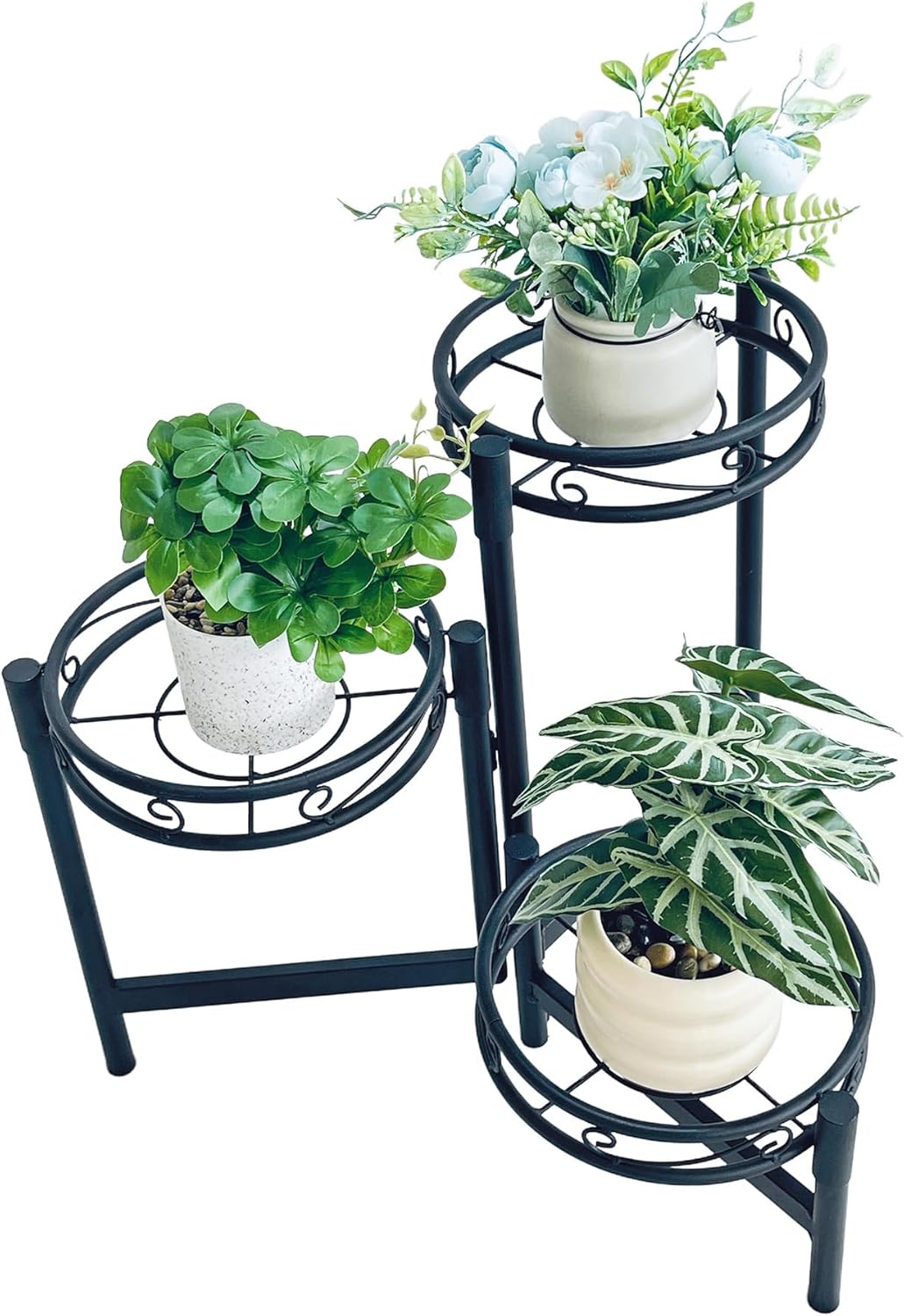 Plant Stand Indoor Outdoor,3 Tier Metal Plant Stand for Multiple Plants, Folding Tall Plant Rack Display Organizer Shelf for Corner Living Room Porch Patio Garden Office - BalckCircle