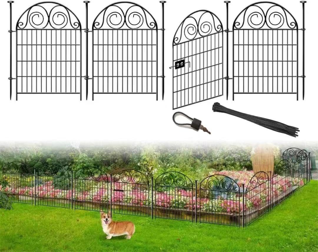 Tall Garden Fencing Animal Barrier with Gate, 32 Inch(H) 4 Panels Dog Fence Outdoor for Yard, Total Length 8.8 Ft Decorative Fence for Garden│Patented