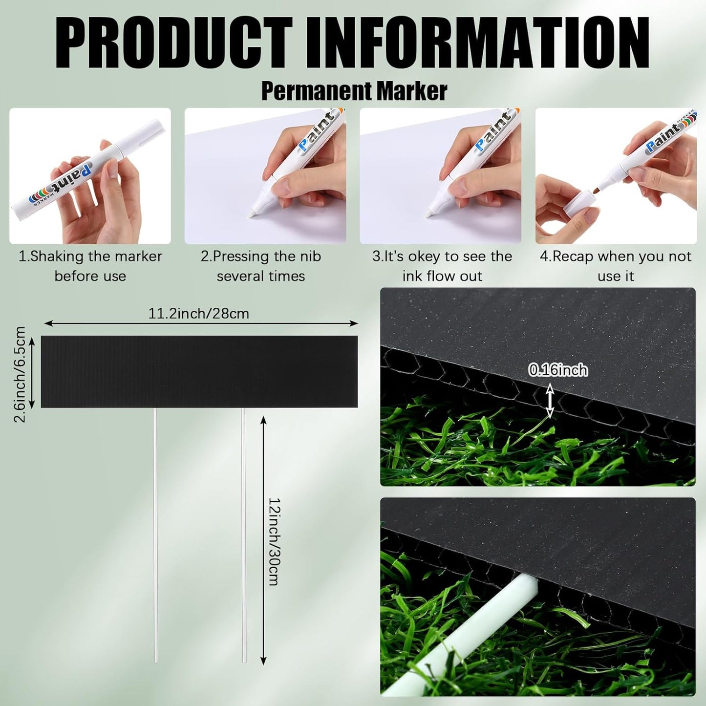 10 Set Jumbo Outdoor Plant Label Stakes Waterproof Nursery Garden Markers Plastic T Type Plant Tag Identification Stake with Marker Pen for Herb Vegetable Flowers, 12" High (Black)