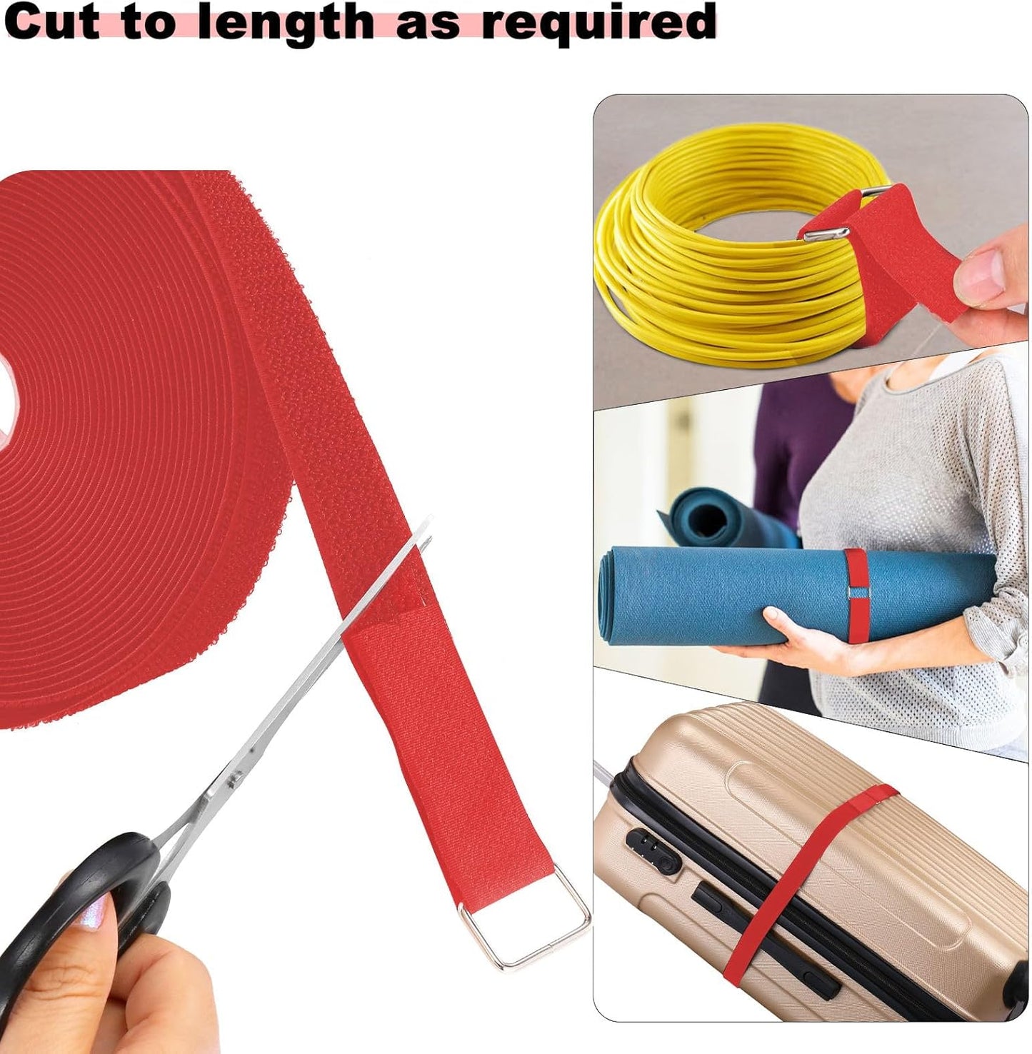 1"x16ft Hook and Loop Straps with 25 Metal Buckles, Adjustable Fastening Cable Straps, Cut-to-Length Cinch Strap, Reusable Nylon Securing Cord Ties for Organizer or Storage, 1 inch Wide,Red