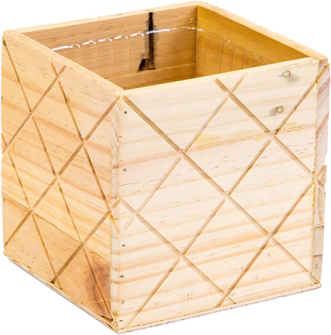 Wood Planter Box with Diamond Cross Hatch Style, 5 Inch Square, Rose Wood, Plastic Liner, Wedding Flowers Holder, Home and Venue Decor (5x5 Diamond Cross Hatch Set of 4, Rose Wood)