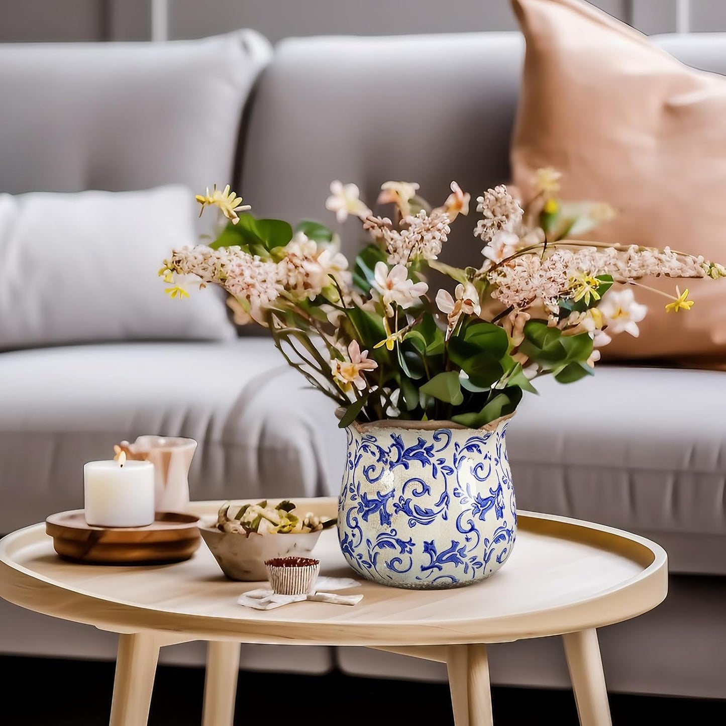 Newtay 6 Inch Ceramic Plants Pots Vintage Ceramic Flower Planters Crackle Glaze Finish Flower Pots Decorative Floral Vintage Planters for Living Room Garden Home Decor Gifts(Chinoiserie)