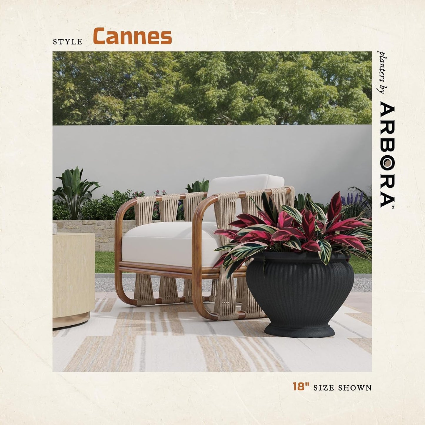 ARBORA 18" Cannes Urn Polyresin Indoor and Outdoor Planter with Classic Black Finish - Durable, Weatherproof, Lightweight, Large Plant Pot for Patio, Garden, Deck, Entryway