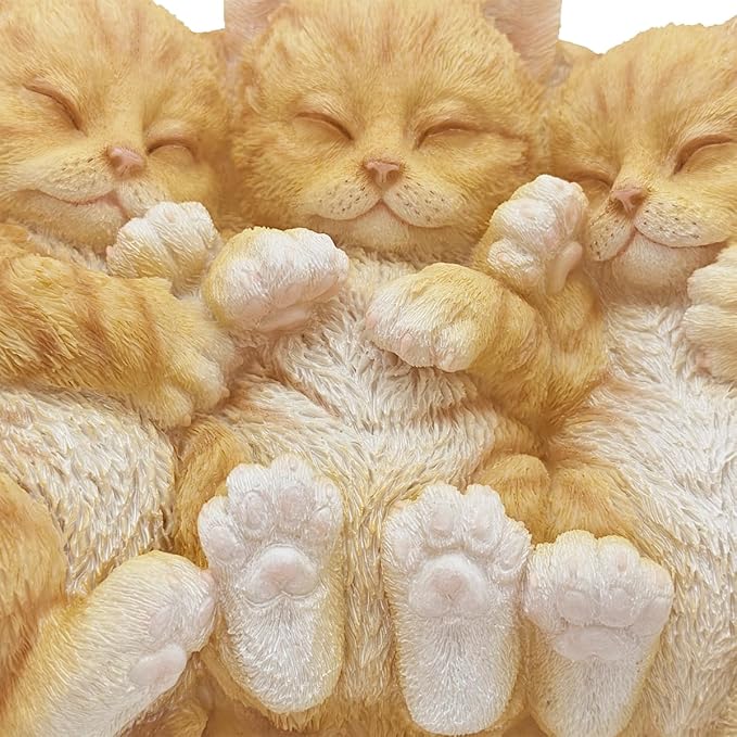Sleeping Orange Tabbies Cat Garden Statue Decor, Resin Realistic Sculptures Gift for Cat Lovers, Pet Memorial Stones for Loss of Pet, Kitty Figurine Art Decoration for Indoor Outdoor Home