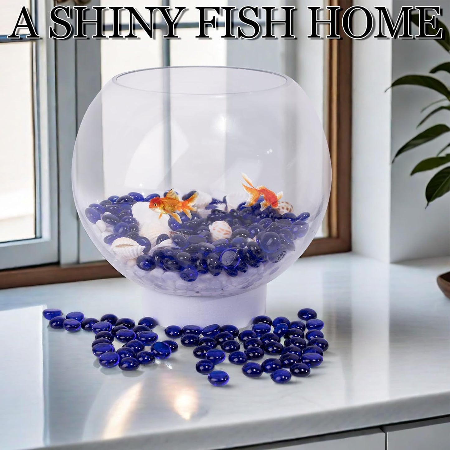 Meschett 50PCS Mini Glass Gems,Blue Mancala Stones Flat Bottom Marble Beads for Home Decorative Art Craft Vase Filler(0.5"~0.7")