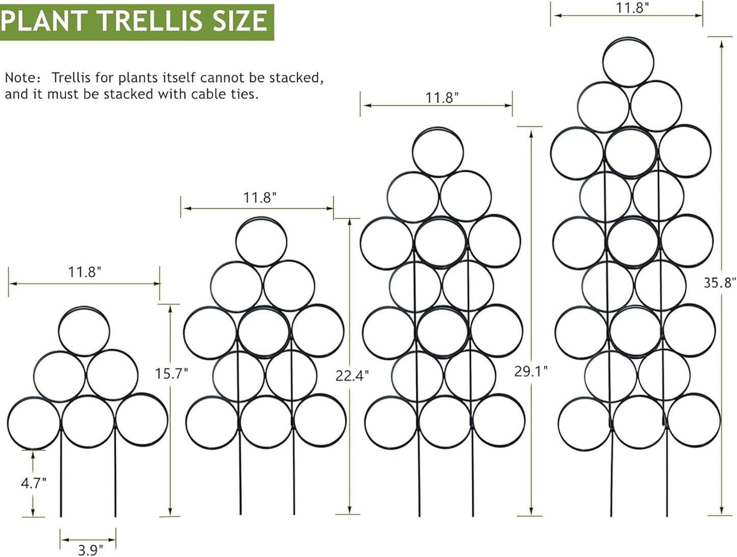 4 Pack Plant Trellis Indoor 15.7 Inch for climbing plants indoor Small Garden Trellis for Potted Plant Support Metal Wire Stackable Trellis Houseplant for Monstera Vines Lvy Pothos Accessorie(4 black)