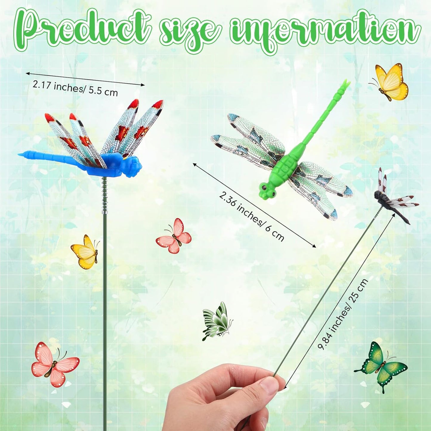 Leinuosen 100 Pcs 2.36" 3D Dragonfly Garden Stakes, Long Dragonfly Stakes Garden Decor Indoor Outdoor Yard Ornaments Flower Pot Patio Decoration(Red, Yellow, Blue, Green, Black)