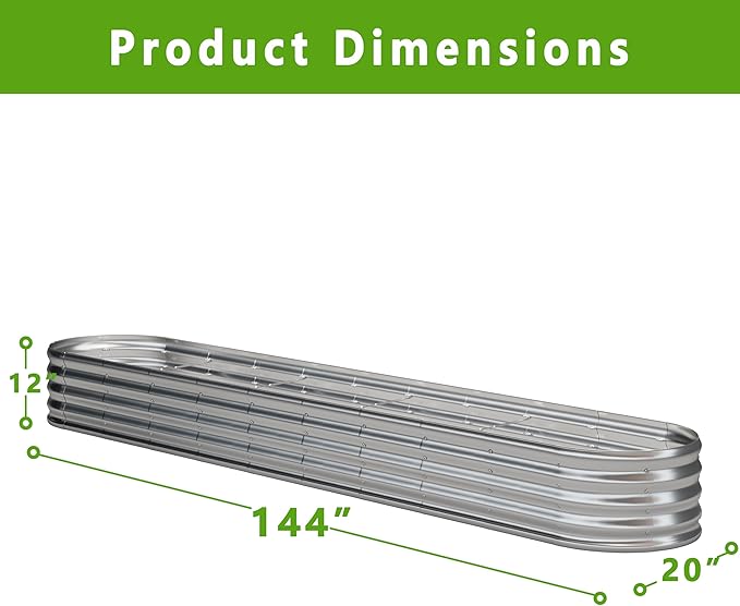KFN 2PCS 12x1.8x1FT Galvanized Raised Garden Bed,Raised Garden Bed Kit-Oval Metal Vegetable Box,Large Planter Flower Boxes Outdoor,Planting for Vegetables,Flower,Herb,Sliver,0.7mm