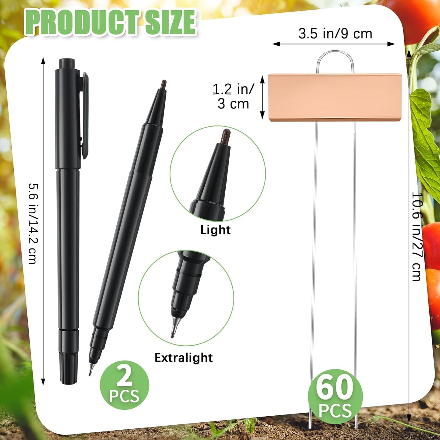 Maitys 60 Pcs Metal Garden Markers Plant Label Stakes Outdoor Weatherproof 10.6 Inch Stainless Steel Nursery Tags Bulk with 2 Pcs Pens (Rose Gold Label with Black Ink)
