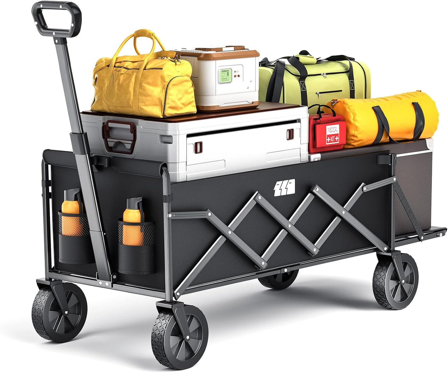 Collapsible Wagons Carts Foldable with Extended Tailgate, Folding Cart on Wheels, Portable Heavy Duty Shopping Carts for Groceries, Apartment, Garden, Camping, Fishing, Outdoor (Black)