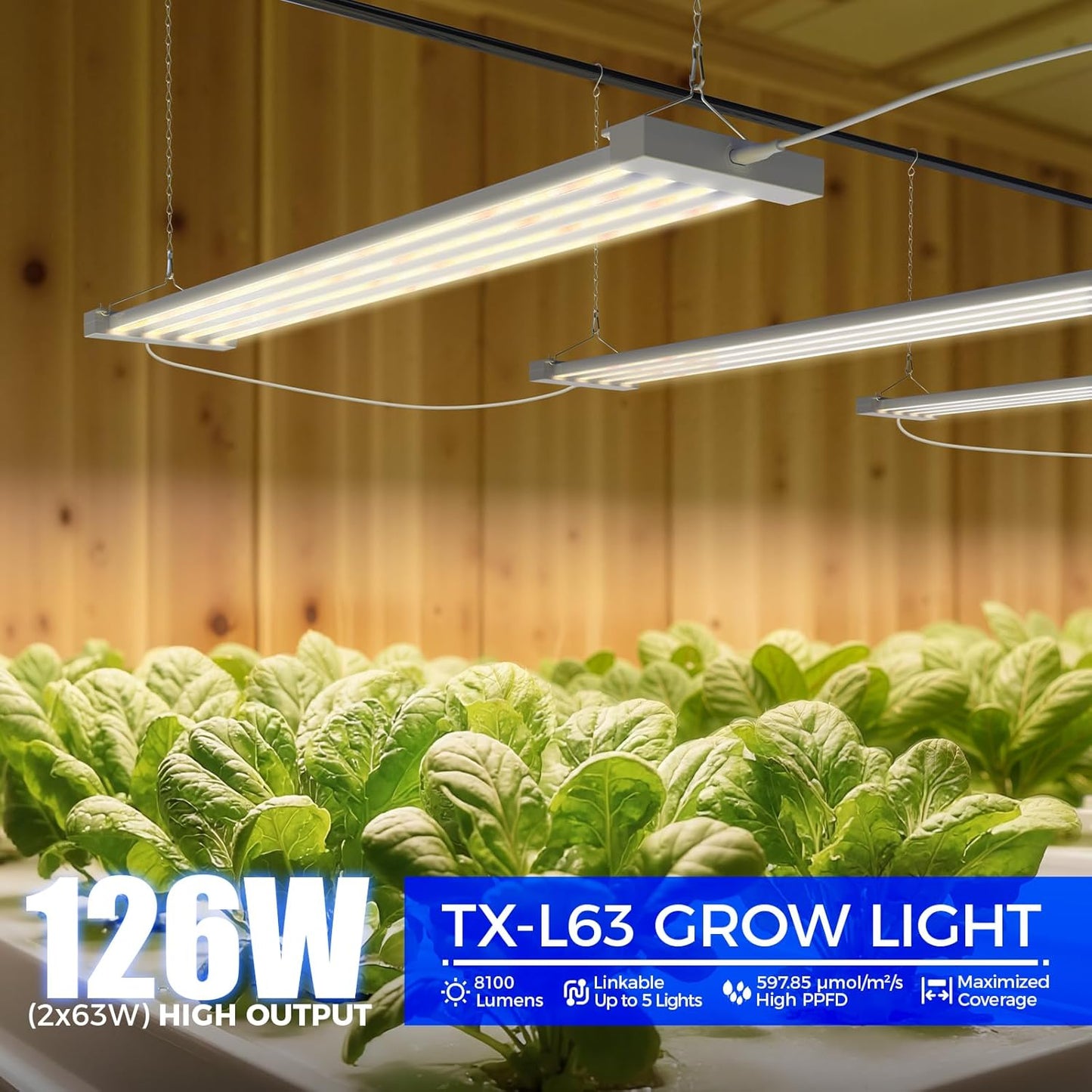 Barrina TX-L63 3FT LED Grow Light, 126W (2 x 63W), 4 Panels Wider Coverage, Full Spectrum with 730nm IR LEDs, High PPFD, Linkable, Hanging Plant Lights for Indoor, Vegetable, Seeding, 2 Packs