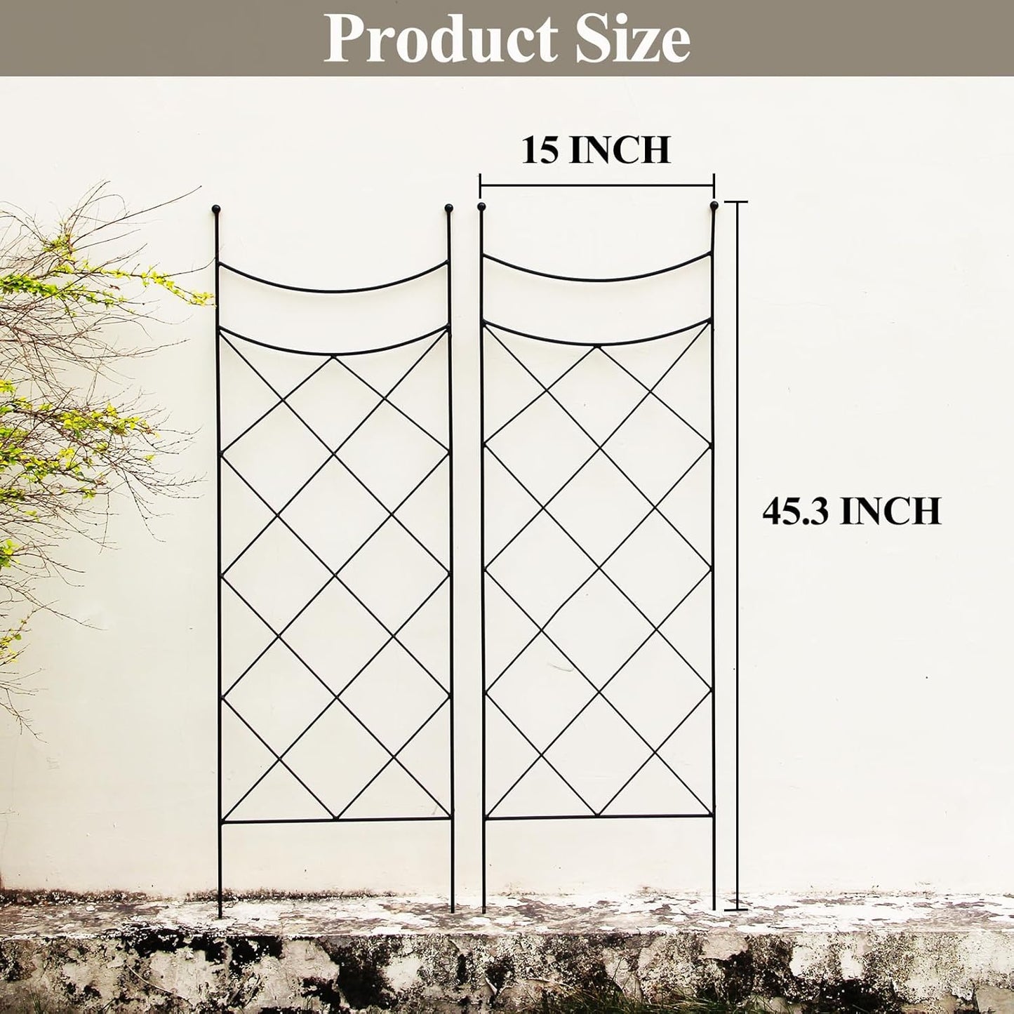 45.3" H x 15" W Metal Garden Trellis for Climbing Plants, Black Iron Trellis for Vines Plant Rose Vegetable Support,Large Decorative Outdoor Trellis，2 Pack