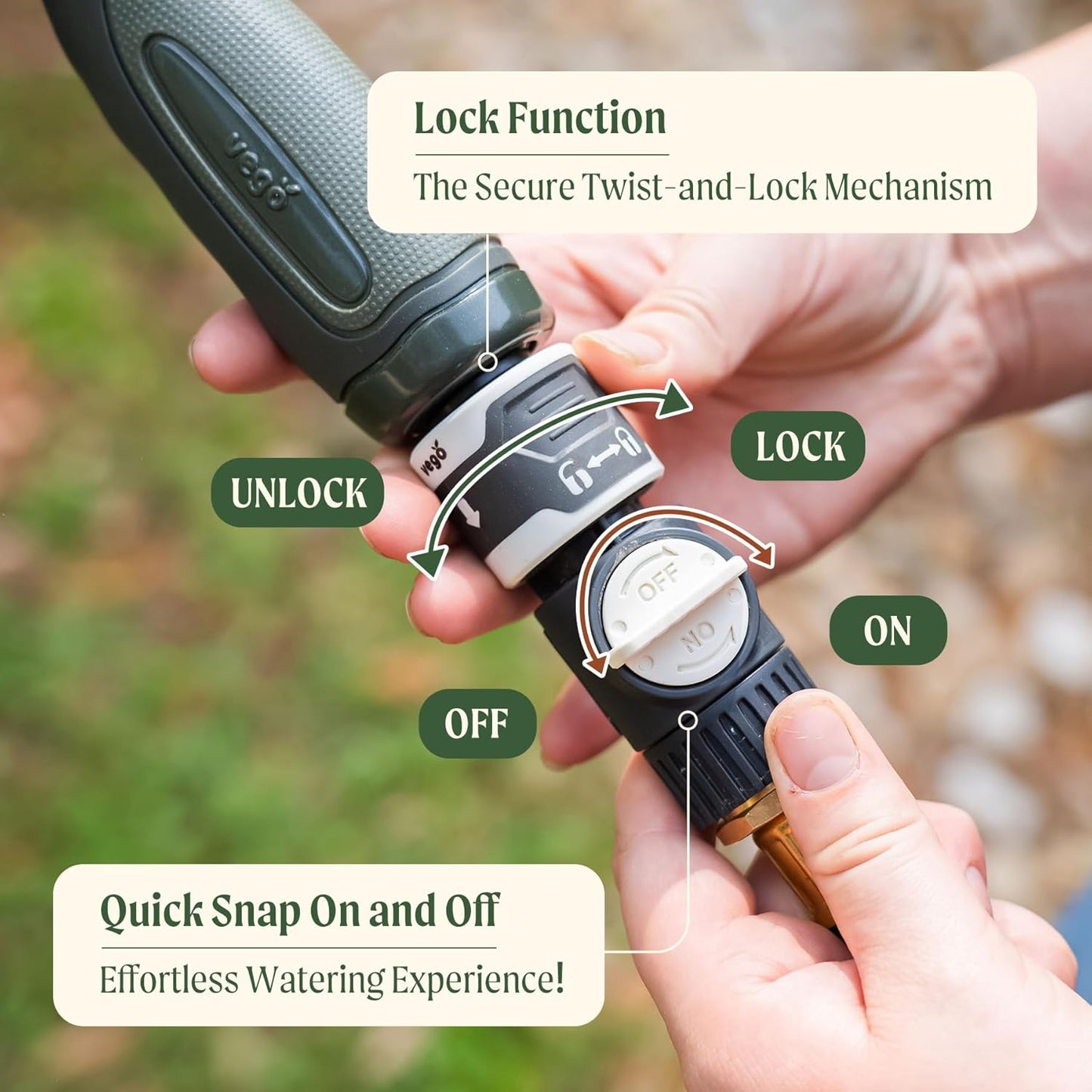 Vego Quick Connector Set with Shut Off Valve and Water Stop & Lock, Quick Connect Hose Fittings Feature Quick Release Kit Hose Fittings and Adapters- V1 Set of 5