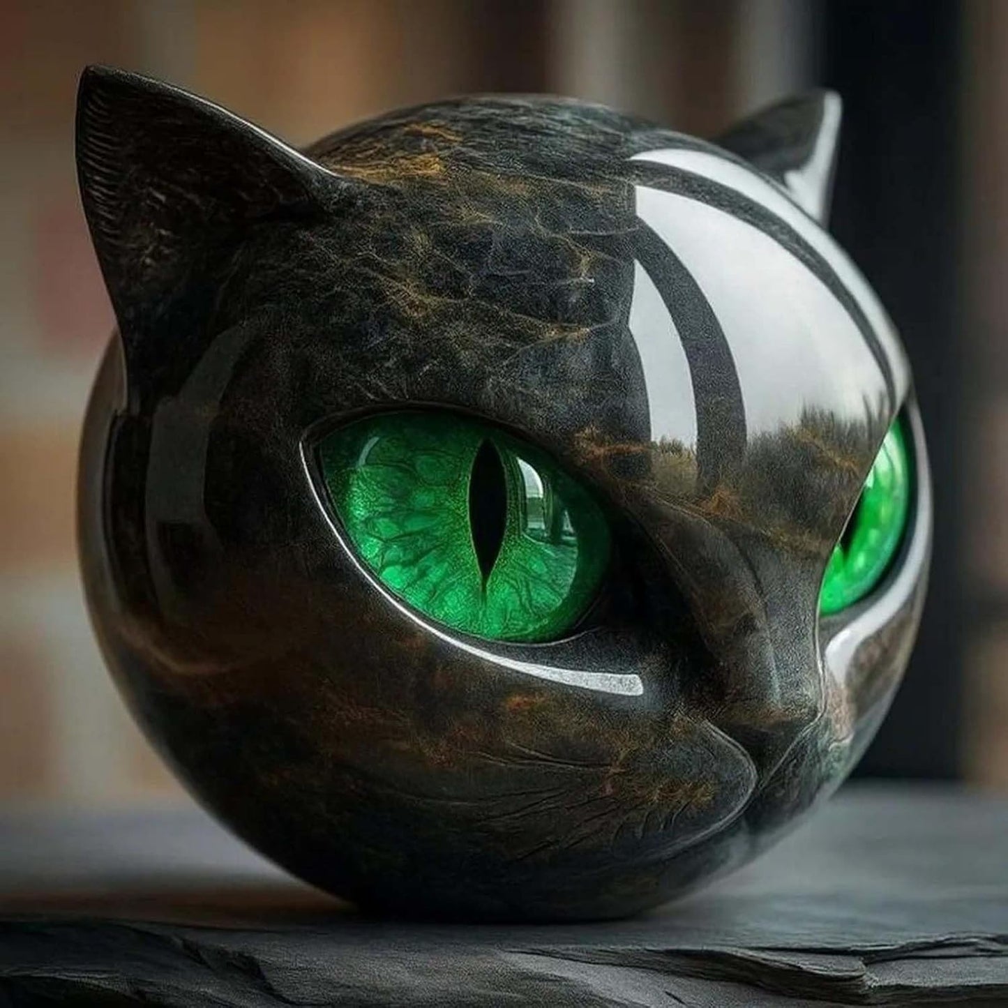 Luxury Black Cat Stone Sculpture Handcrafted Marble Look Resin Statue with Amber Eyes Elegant Home Decor & Gift-Ready Art Piece Figurine Carved Healing Gifts for Cat Lovers (Green Eyes)