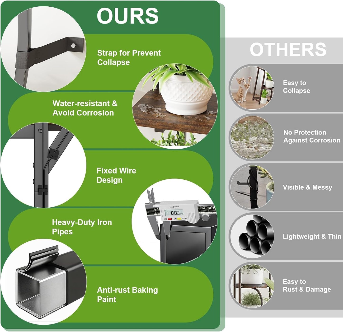 Plant Stand Indoor with Grow Lights - 44.2" Tall Plant Shelf, Lighted Corner Plant Stands for Indoor Growing, 7 Tiered Metal & Wood Plant Holder Display Shelves for Living Room, Patent Design - C4