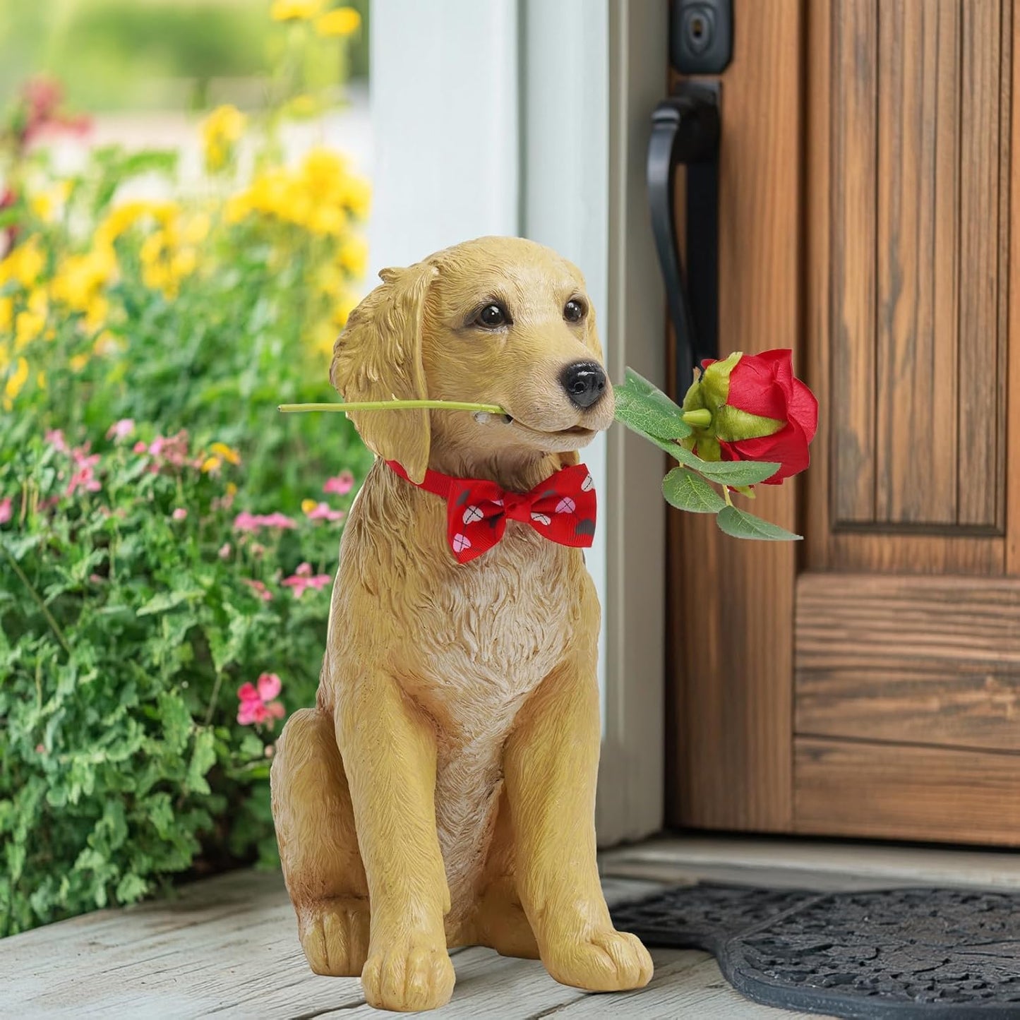Dog Valentine Day Decorations Outside - Puppy Rose Statues for Garden Decor, Valentine's Day Gifts Garden Statues for Outdoor Patio Balcony Yard, Unique Golden Retriever Gifts for Women 11x5.5x13IN
