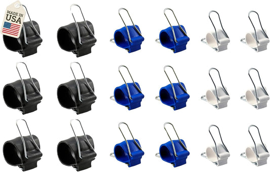 Cable Management Clips: Versatile Reusable Cord Holders for Christmas Lights, Holiday Decor, and Outdoor String Lights - 18 Pack (6 Small White, 6 Medium Blue, 6 Large Black)