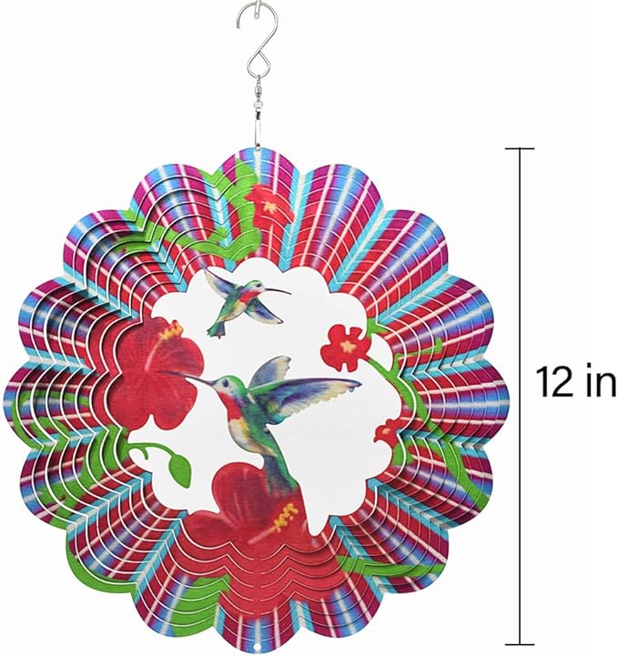 Hummingbird Wind Spinner Metal Garden Decor Outdoor 3D Stainless Steel Sculptures Kinetic Hanging Whirligigs Yard Art Decorations Backyard Indoor Patio Lawn Ornaments Clearance Sun Catcher Windmill