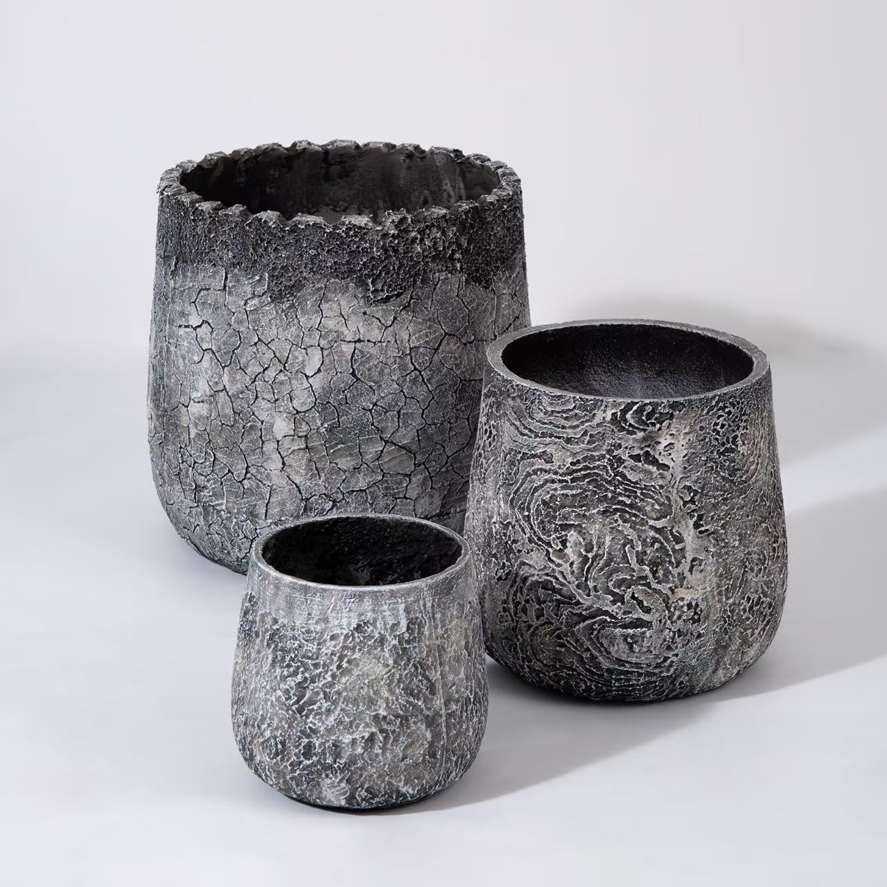 Craft flowerpots 18"+13"+9" Dia Round Concrete Planter Set of 3 Large Outdoor/Indoor Planter Pots Containers with Drainage Holes and Rubber Plug for Home Garden (Dark Gray, Large)