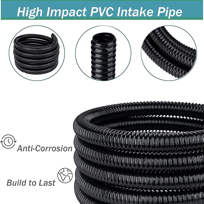 Pond Tubing,1 inch PVC Flexible Pond Hose, Black Corrugated Waterfall Sump Pump Hose,Drainage Pipe, Kinkproof for Garden Ponds, 1"x20FT
