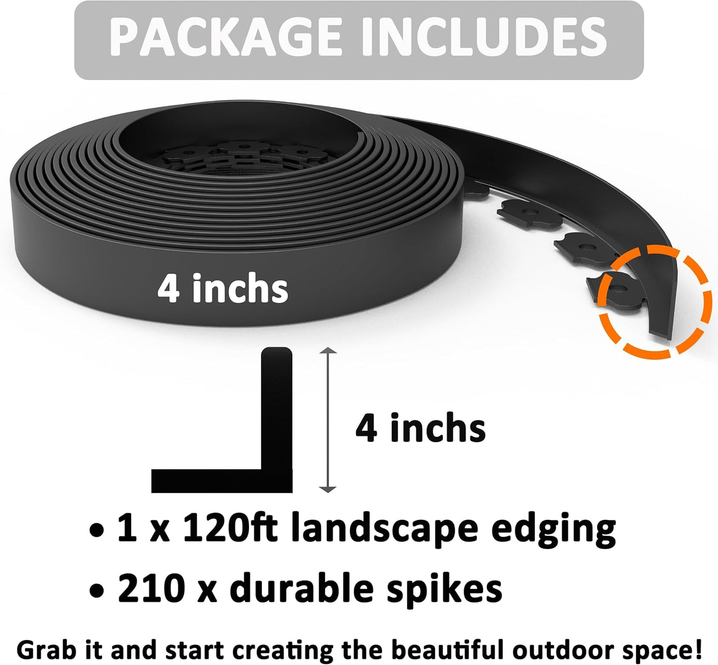 4 inch Tall Landscape Edging Kit 120FT Garden Edging with Spikes for Lawn Edging and Flower Beds (Black, 120FT)