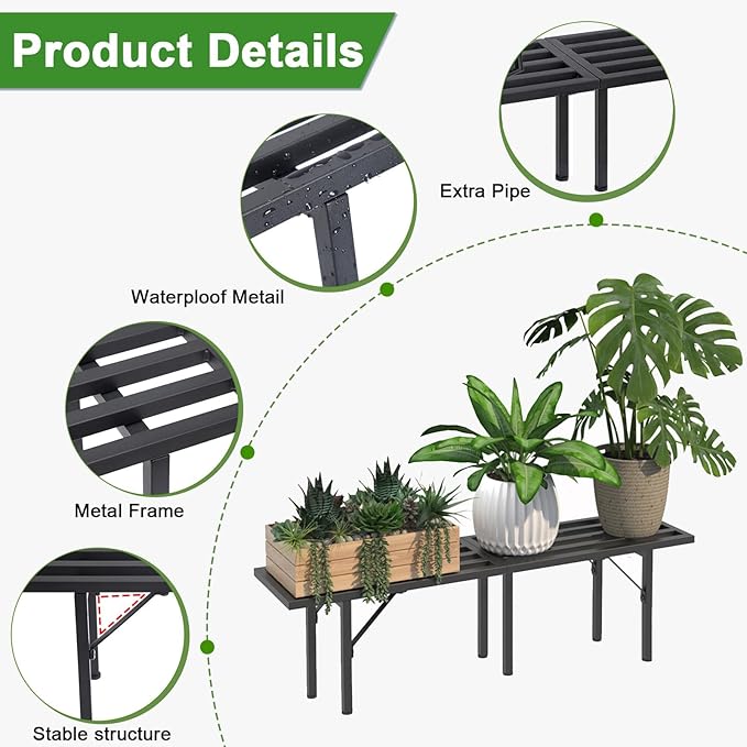Metal Plant Stands Outdoor, Plant Stand Indoor Plant Shelf Heavy Duty Waterproof Plant Stand for Multiple Plants Flower Pot, Black Plant Stand for Living Room Balcony Garden Home Decor