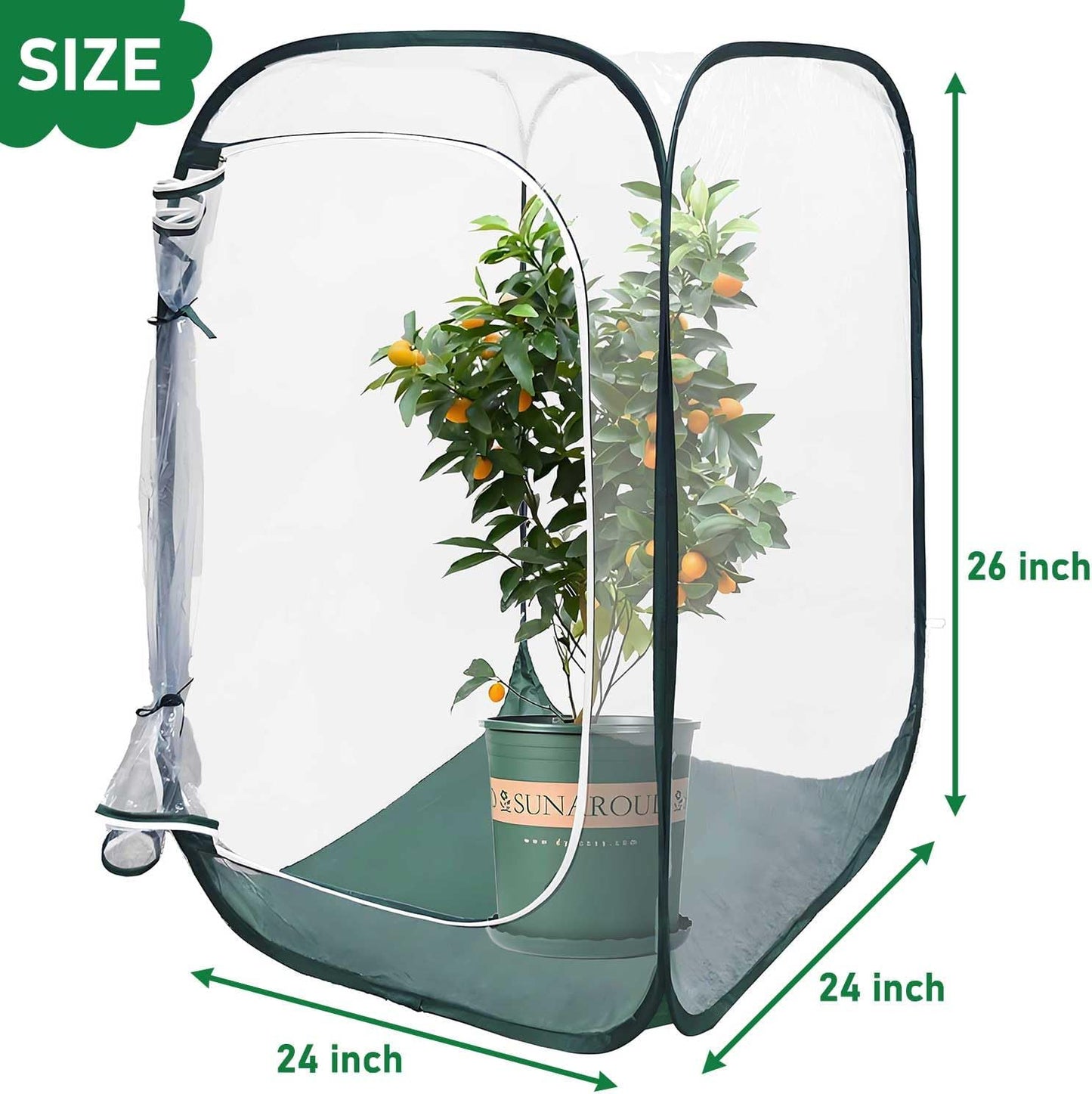 Plant Mini Greenhouse Pop up Frost Protection Enclosure PVC Clear Plant Covers with Roll-up Zipper Entry Doors, Indoor and Outdoor Gardens Protecting Plant from Cold Frost (PVC, 23x23x35in)
