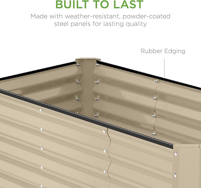 Best Choice Products 4x2x2ft Outdoor Metal Raised Garden Bed, Deep Root Planter Box for Vegetables, Flowers, Herbs, and Succulents w/ 119 Gallon Capacity - Beige
