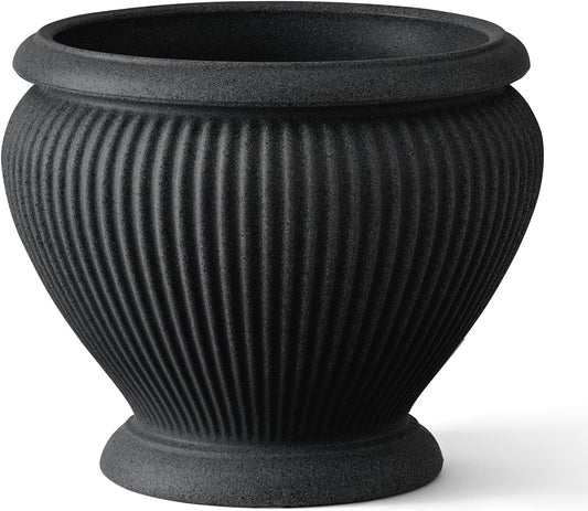 ARBORA 18" Cannes Urn Polyresin Indoor and Outdoor Planter with Classic Black Finish - Durable, Weatherproof, Lightweight, Large Plant Pot for Patio, Garden, Deck, Entryway