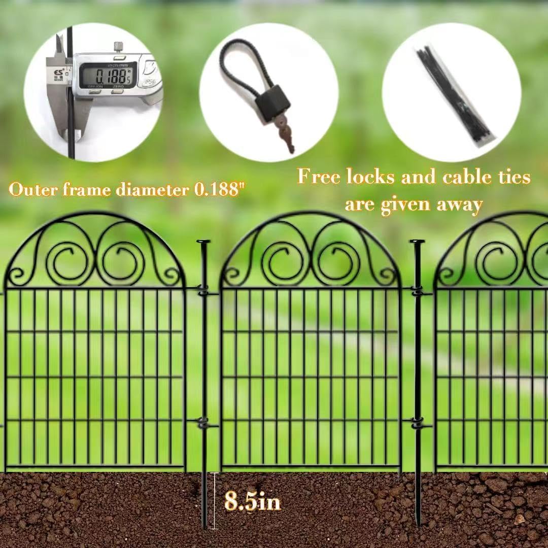 Garden Fencing 36 Inch High, 22 Panels Total Length 48 Ft(L) Dog Fence Outdoor for Yard, Black Metal Temporary Fencing Stakes, Reusable Defense Fence for Yard│Patented