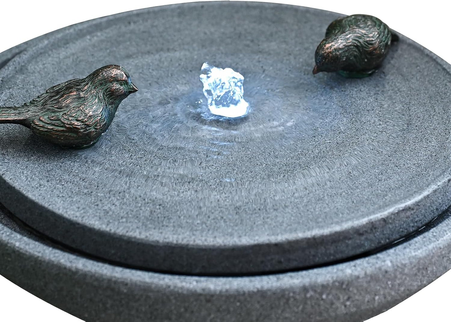 30.7" Outdoor Garden Floor-Standing Water Fountain with LED Light and Pump, Two Birds Embossed Pattern Pedestal Ceramic Watefall for Patio, Backyard, Deck, Porch and Home Art Decor (30.7" Two Birds)