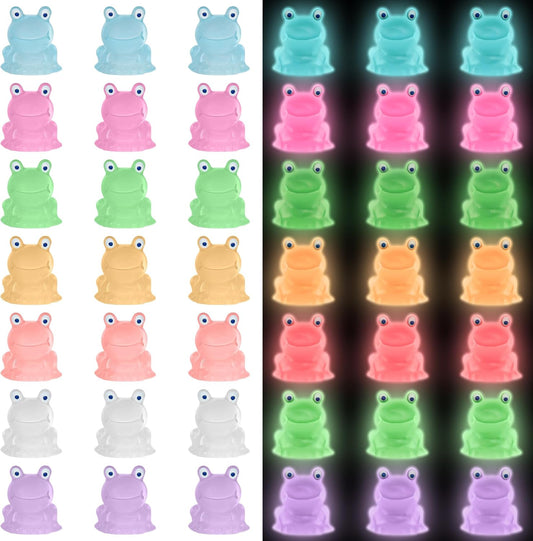 Luminous Mini Resin Frogs - Glow in The Dark Miniature Frog Figurines for Fairy Garden Decoration (7 Colors)