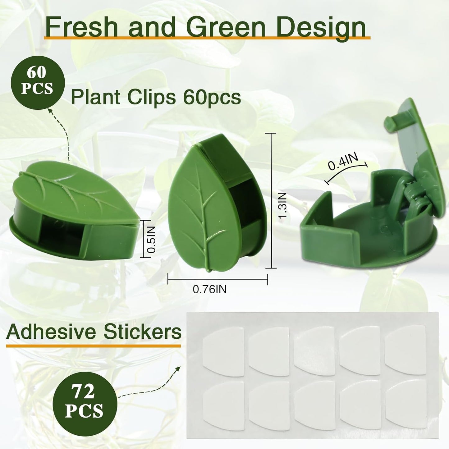 60 pcs Plant Wall Clips with 72 Pieces Acrylic Adhesive Sticker,Plant Climbing Wall Fixture Clips Plant Fixer Invisible Wall Vines Fixing Clips Self-Adhesive Hook Plant Clips Plant Vine Traction