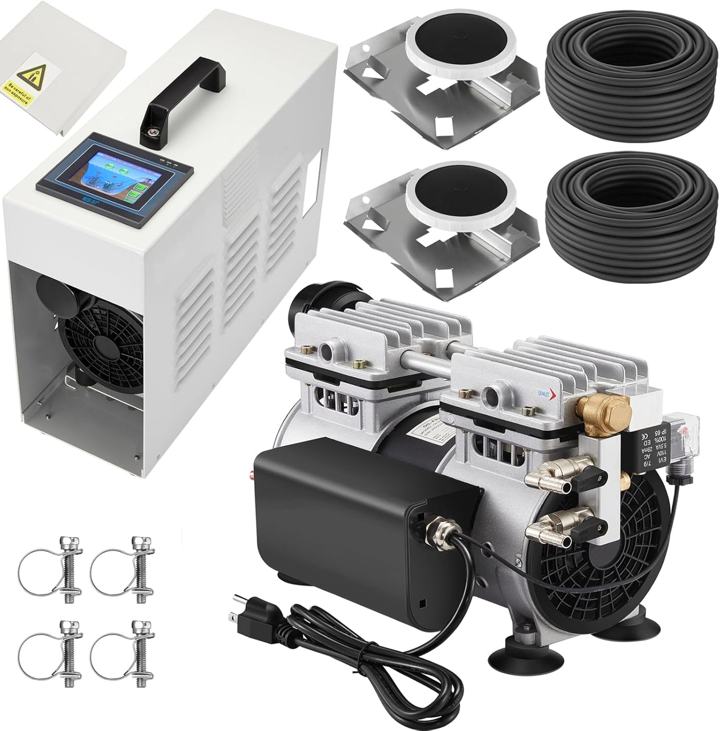 Pond Aerator Pump with Outdoor Cabinet, Touchscreen Displayer Operation, Ventilation Fan for Deep Water Circulation