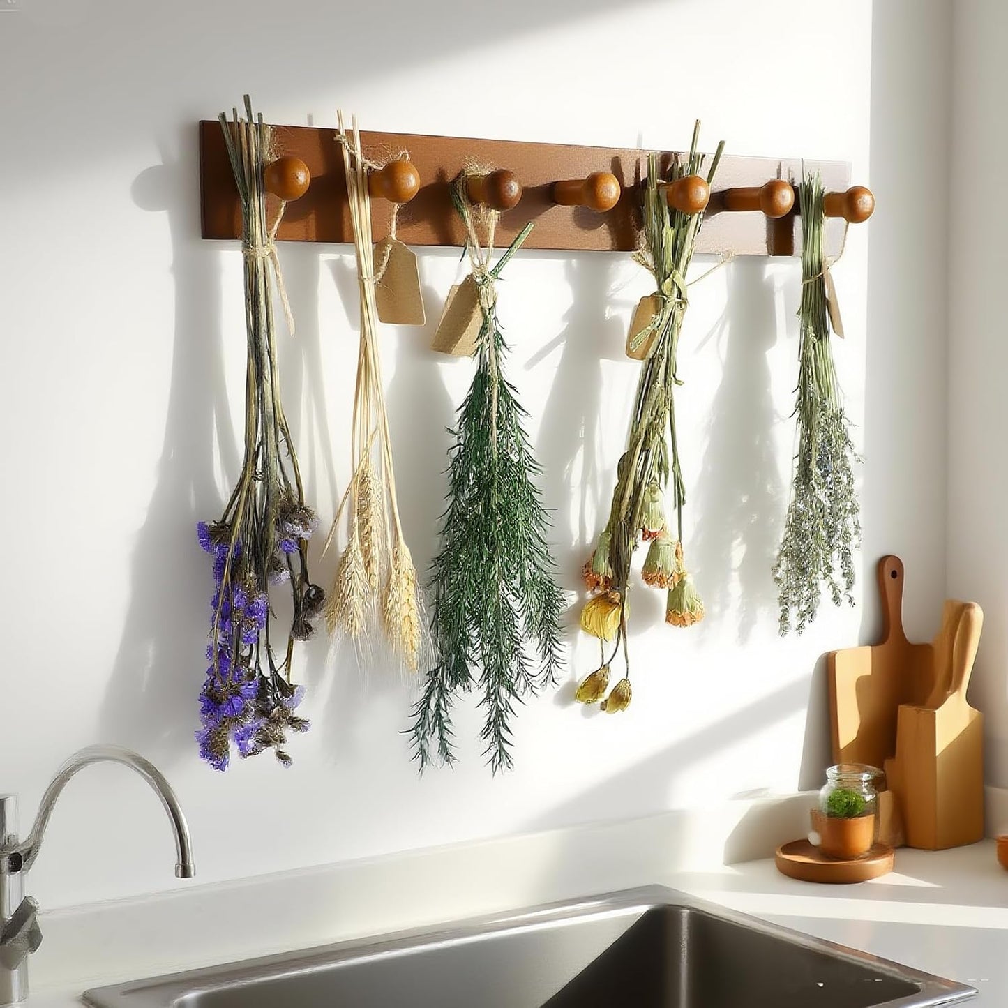 Rustic Hanging Herb Drying Rack–Space-Saving Design Holds 7 Bouquets,Fits Window,Door Kitchen Areas-Great for Kitchen Witches Herb Display-Unique Gift for Gardening Enthusiasts-Wall Art Décor
