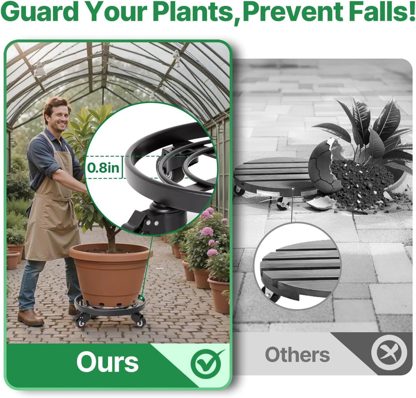 AMAGABELI GARDEN & HOME 12" Metal Plant Caddy Heavy Duty Plant Stand with Wheels Wrought Iron Potted Brake Flower Pot Rack Rollers Mover Dolly Holder Indoor Outdoor Planter Trolley Caster BG1622