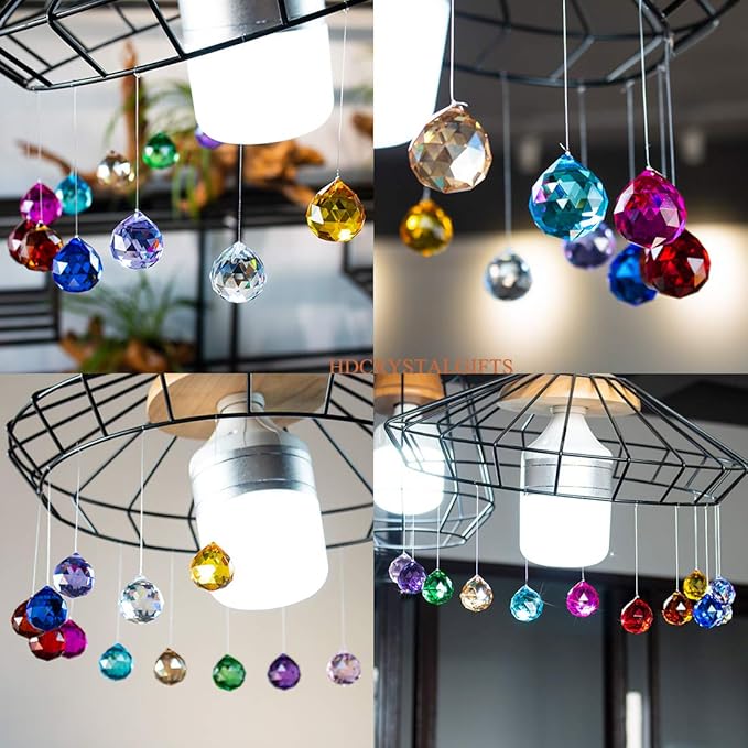 Crystalsuncatcher 30mm Vintage Feng Shui Faceted Decorating Crystal Ball Prism Pendant Suncatcher Multi-Color Hanging Pendant Suncatcher 12pcs