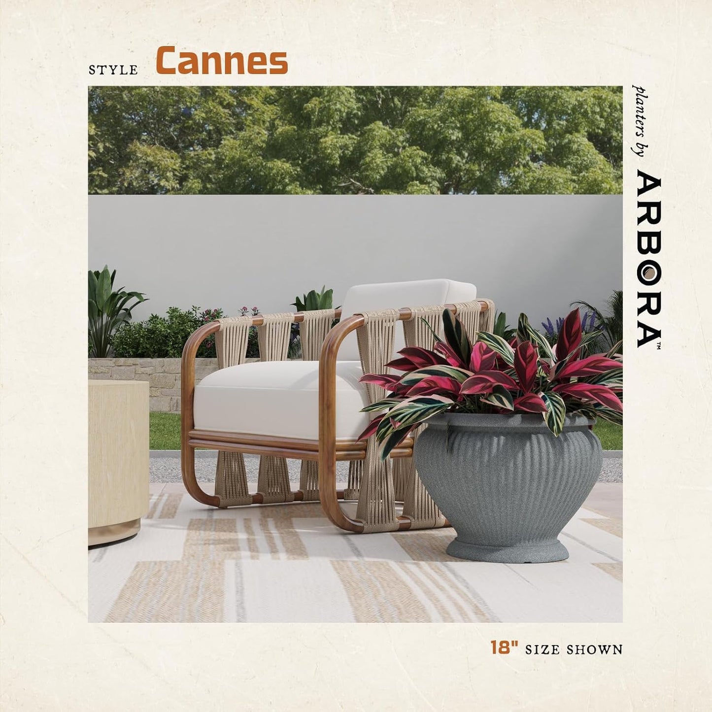 ARBORA 18" Cannes Urn Polyresin Indoor and Outdoor Planter with Stone Blend Concrete Gray Finish - Durable, Weatherproof, Lightweight, Large Plant Pot for Patio, Garden, Deck, Entryway