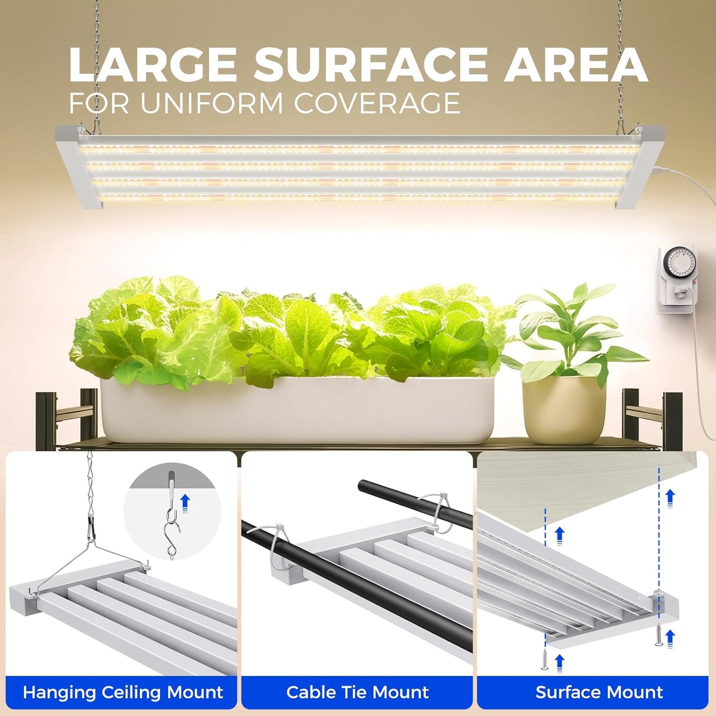 Barrina TX-L63 3FT Grow Lights for Indoor Plant, 252W (4 x 63W), 4 LED Panels Wider Coverage, Full Spectrum, High PPFD, Mechanical Timer, Linkable, Hanging Plant Light for Indoor, Seeding, 4 Packs