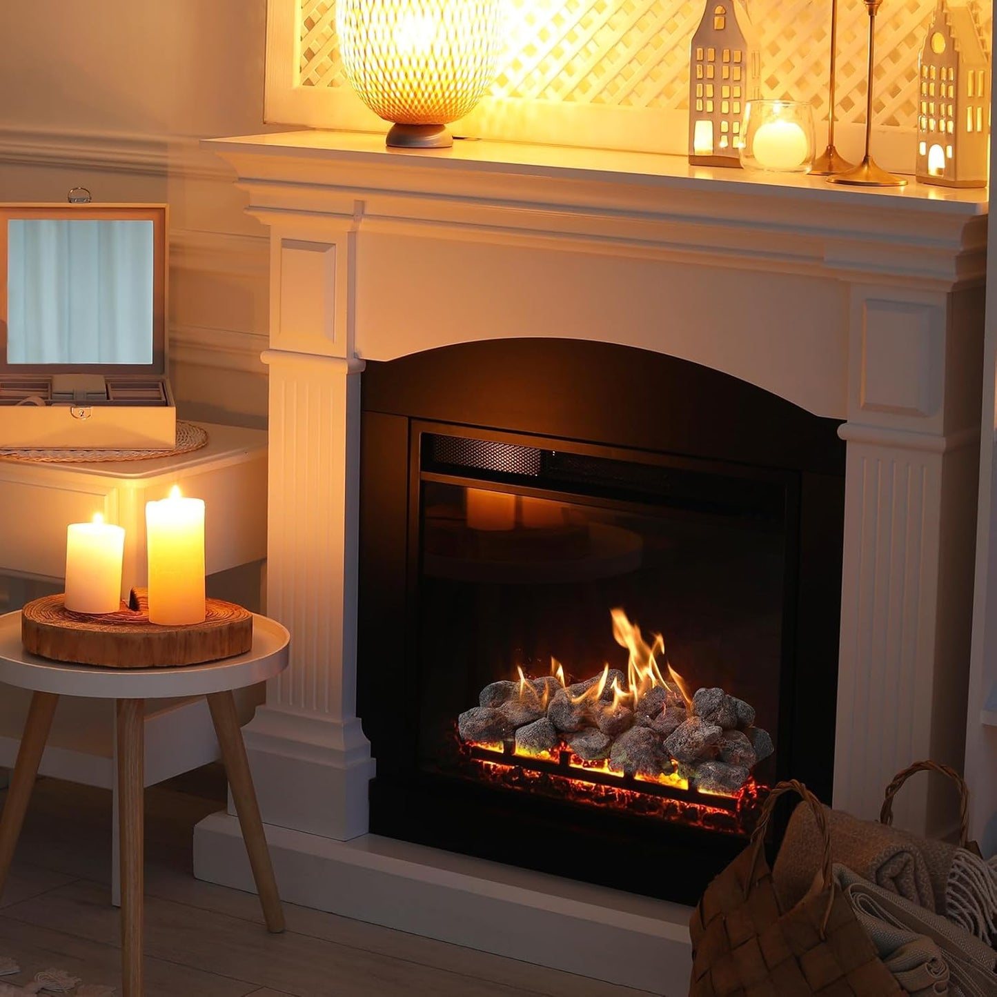 woodUS 10 lb 1.2-2 Inch Medium Black Lava Rocks for Fire Pits, Indoor Fireplaces, Outdoor Gas Fire Tables, Garden Landscaping Decoration