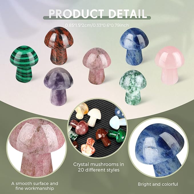 Nuanchu 120 Pieces Crystal Mushroom Sculpture Bulks Hand Making Gemstone Quartz Mushroom Polished Cute Stones Decor for Witchcraft Meditation Garden Home