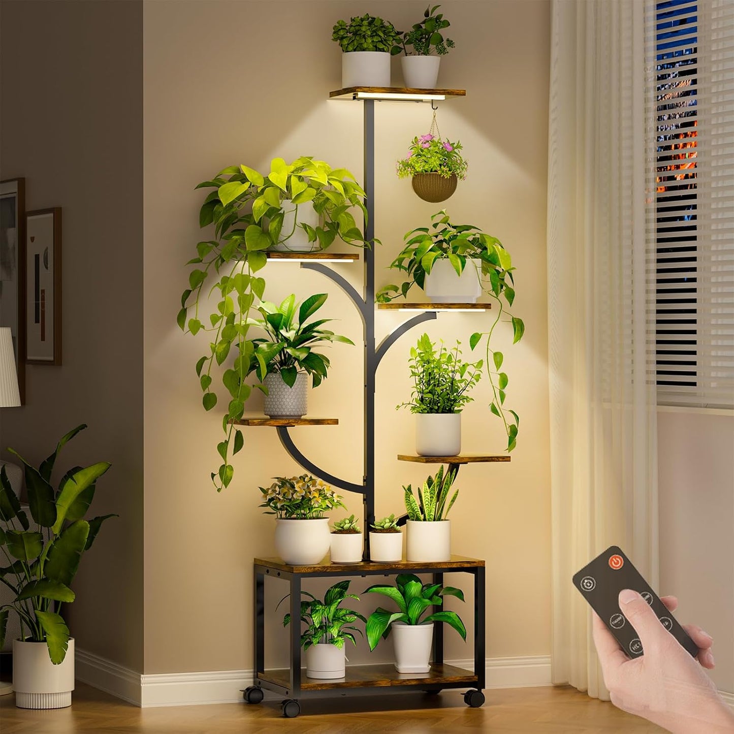 Plant Stand with Grow Lights, 60" Tall 7-Tier Corner Plant Stand for Indoor Plants Multiple, Metal Tree-Shaped Display Rack for Home, Patio - Black