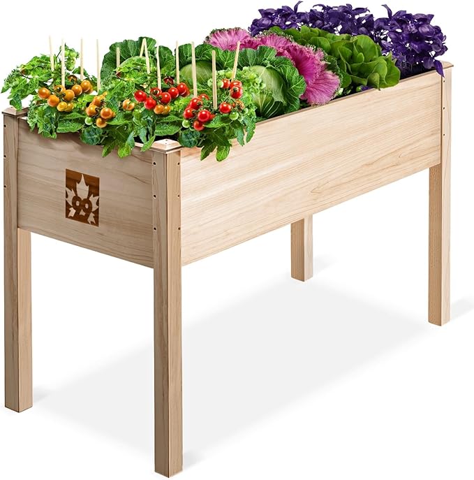 Raised Garden Bed with Legs 48x24x30 - Natural Cedar Wood Elevated Planter Box with Bed Liner for Flowers, Veggies, Herbs - 200lb Capacity