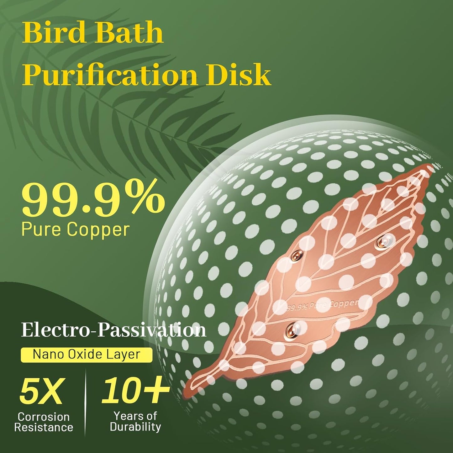 Bird Bath Copper Disk,Bird Bath Purification Disk 0.6mm Reinforced 99.99% Pure Copper Cleaning Disk with 3-Point Support,Fits Outdoor Birdbath & Bowl,Provide Safe Clean Water,Leaf-4Pcs
